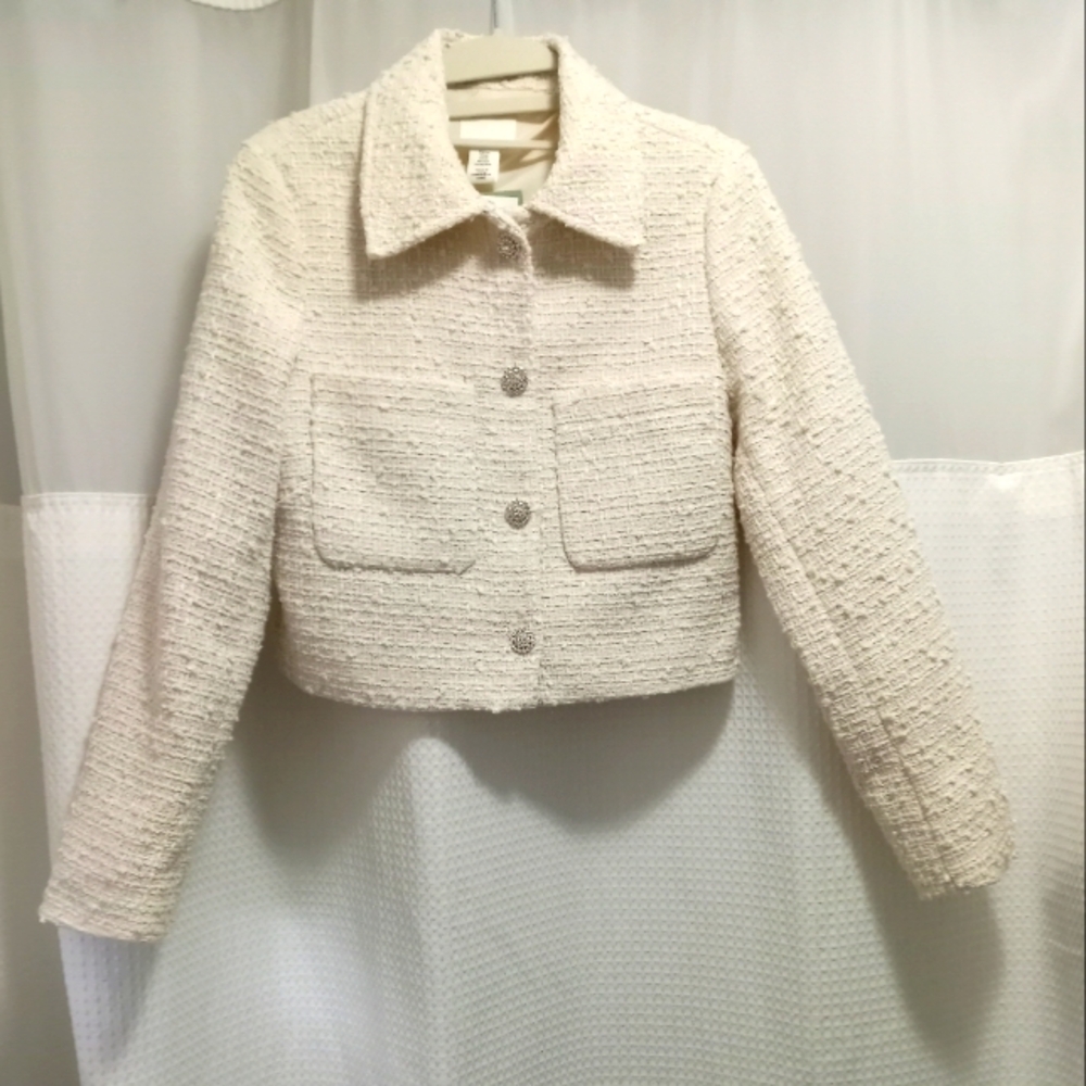 Elegant Cream H&M Boucle Cropped Blazer. Size Xs. NWT